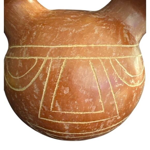 Vintage Hand Made Two Spouted Carved Red Clay Vase Canteen - Picture 10 of 10